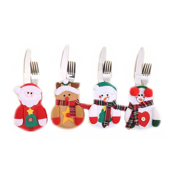 

4 pcs cute cutlery bag santa claus snowman elk style knives fork pocket christmas new year tableware kitchen decoration supplies