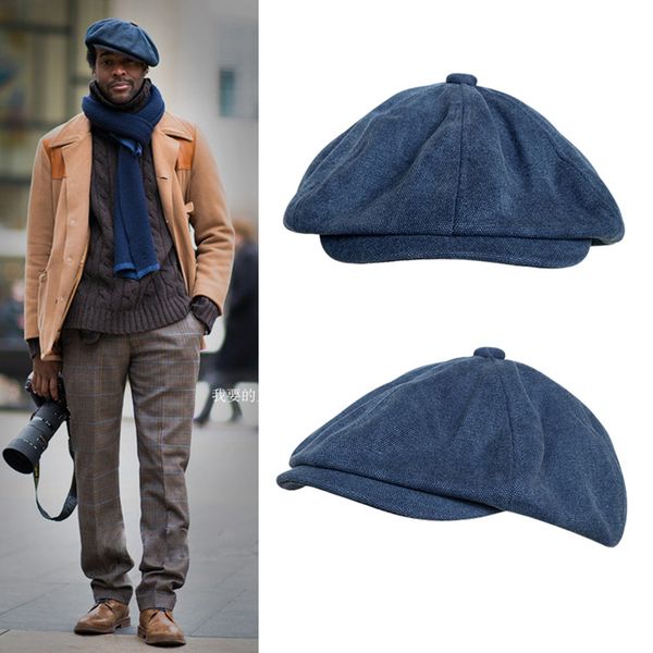 

new casquette cotton canvas blue men's newsboy hat gentleman berets lady retro england cowboy hat literary octagonal cap blm43, Blue;gray