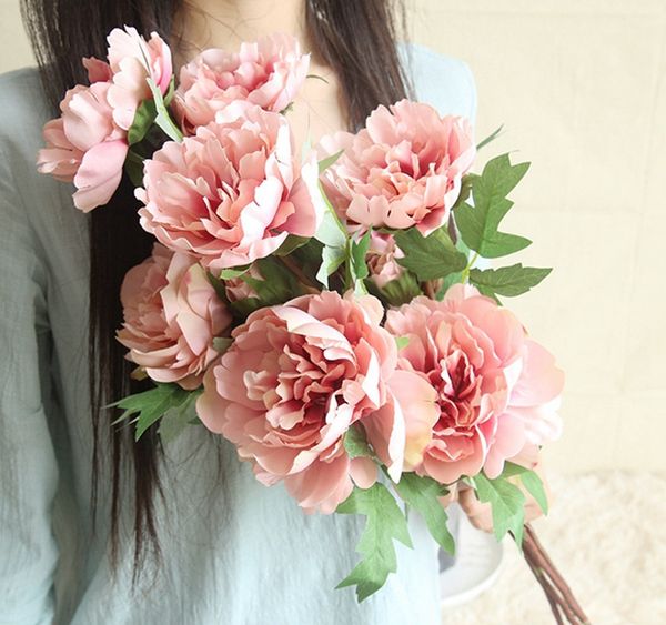 

Artificial flower vivid peony ilk flower fake wedding decorative flower home party decoration 6 color optional yw2670