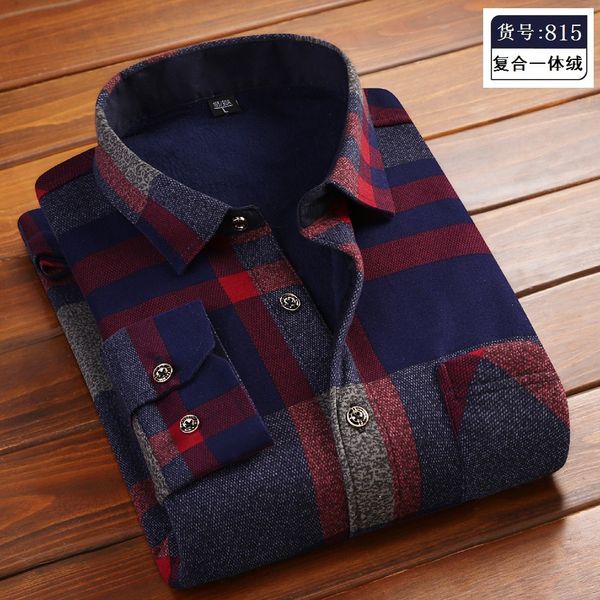 

2018 shirt autumn and winter plus velvet men's warm plaid shirt casual men's clothing, White;black