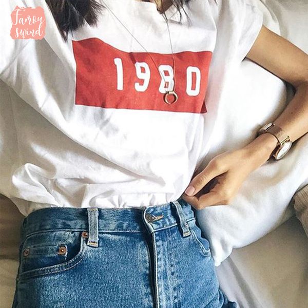 

new knitted t shirts 1980 tee ladies solid white casual female summer t shirt autumn print letter t shirt