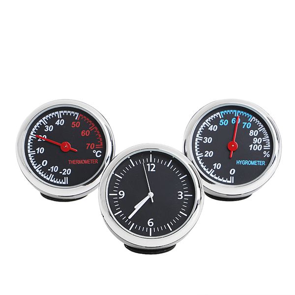 

3pcs car 4cm quartz hygrometer time clock temperature thermometer moisture meter