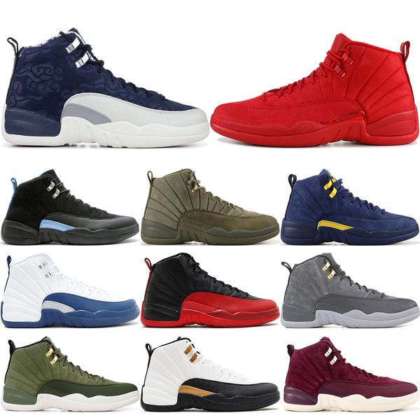 

12 mens basketball shoes gym red winter black michigan cny playoff international flight flu game nylon 12s designer sport sneakers 7-13, White;red