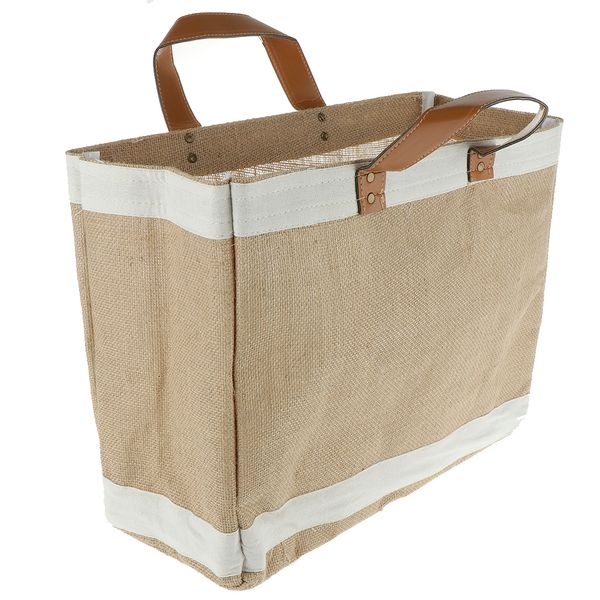 

shopping bag reusable grocery handbag leather handle pouch tote bag jute fabric
