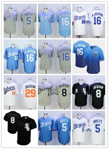 

vintage kc royal #16 bo jackson #29 b.jackson retro mesh white sox #8 kansas city #5 george brett 1987 1980 1991 1993's men stitched je, Blue;black