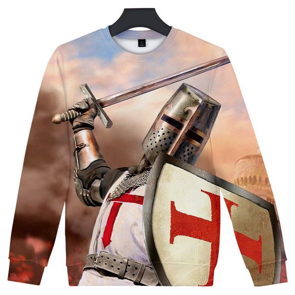 

hooded sweatshirt knights templar print 3d clothes boys girls oversize round neck sweatshirts, Black