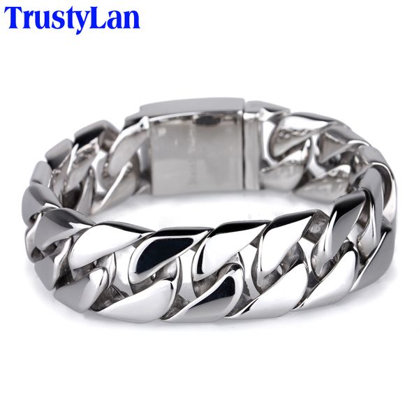 

trustylan 22cm long 20mm wide frosted bracelet men cool stainless steel link chain mens bracelets jewelry accessory wristband, Golden;silver