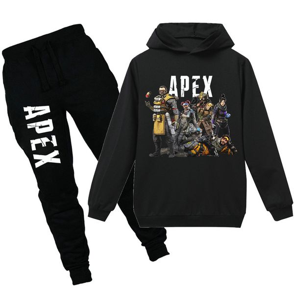 

summer children cartoon apex legends game cotton t-shirt boys and girls long-sleeved sweater + trouser suit christmas outfit, White
