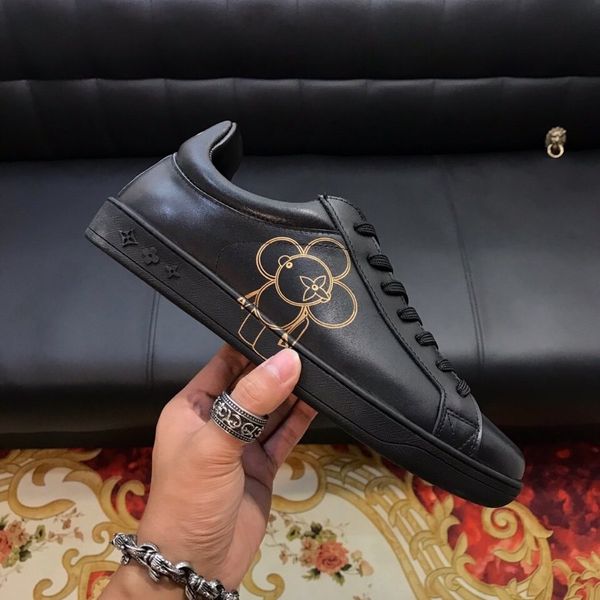 

men real leather shoes fashion casual shoes man classic recovery brand lace-up sneakers with box 38-46, Black