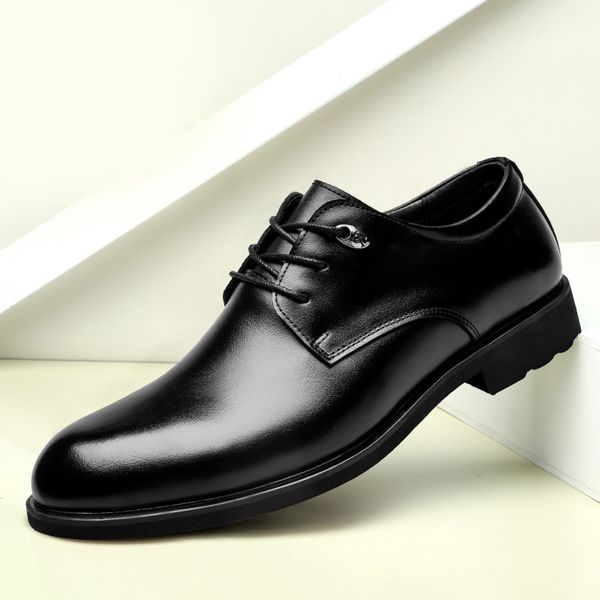 

men's comfortable dress formal shoes men casual shoes genuine leather breathable oxfords lace up footwear walking driving, Black