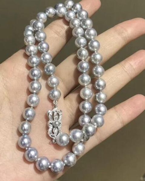 

elegant 9-10mm silver gray pearl necklace 18 inch