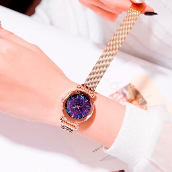 

women watches star dial stainless steel mesh belt rose gold ladies wrist quartz dress wristwatch montre femme 10x, Slivery;brown