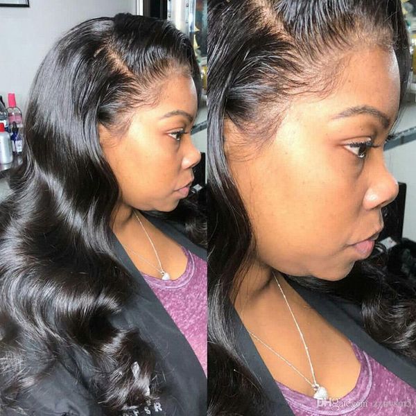 

кружева фронтальная парик с волосами младенца бразильском тела волны 360 парики шнурка волос спереди человека для черных женщин remy, Black