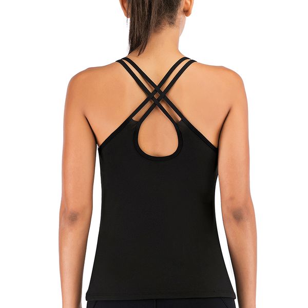 

leoq hollow backless solid gym crop women yoga vest sports workout profession padded cross fitness athletic shirts, White;red