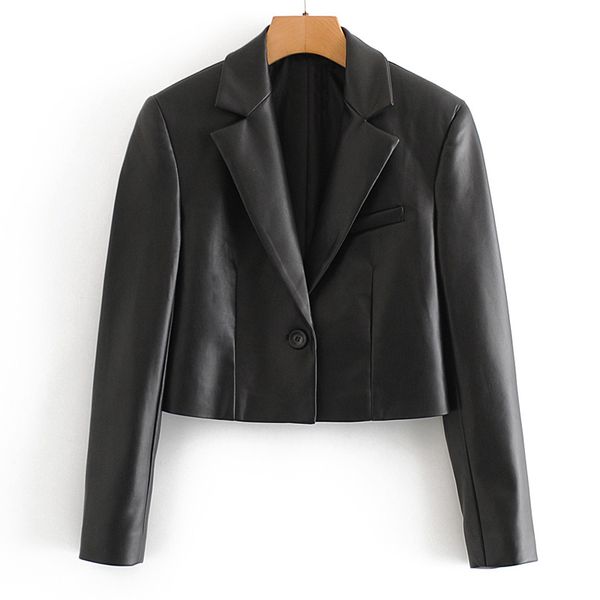 

fandy lokar casual notched blazers women fashion black pu leather jackets women elegant high waisted suits female ladies fl, White;black