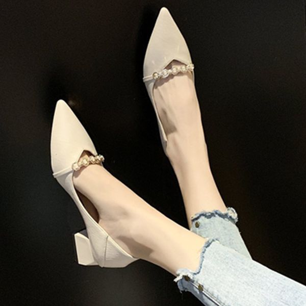 

fashion pumps shoes women size 34-40 summer 2020 casual office basic shoes pointed toe low heels chunky single high heel, Black