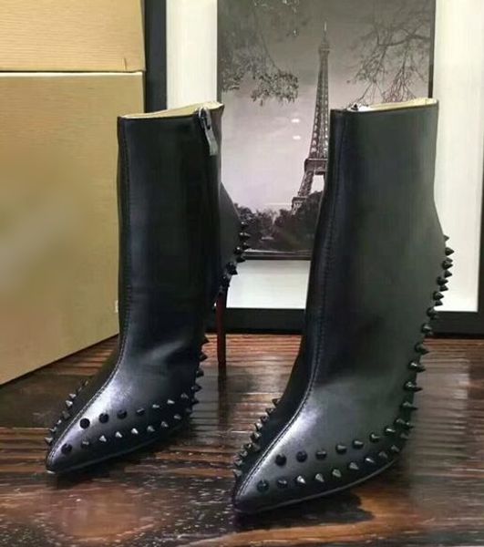 

Women designer Boot Red Bottom High Heels Rivets Studded Shoes Sexy Spikes Boots Women black high heels ankle boots 10cm Winter shoes