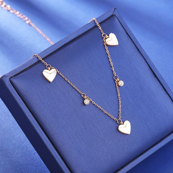 

aenine stainless steel three heart love shell charm necklaces jewelry for women girl trendy cz crystal pendant necklace rn02359, Silver