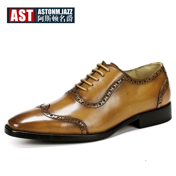 

plus size 11 12 wing tips brogue shoes men full grain leather pointed toe classical oxfords business man elegant wedding shoes, Black