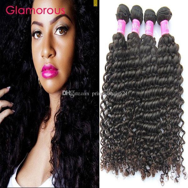 Glamorous Virgem Weaves 4 peças Brasileiro Pacotes De Cabelo De Ondas De Profundas Barato Peruano Indiano Indiano Extensões de Cabelo Humano para Mulheres Negras