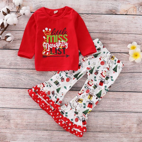 Weihnachts-Baby-Kleidung, zweiteilige Sets, Outfit für Kinder, langärmeliges T-Shirt + Hose, Baby-Kleidungssets