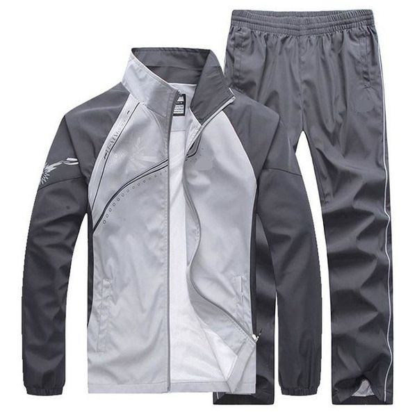 

2020 new men's set spring autumn men sportswear 2 piece set sporting suit jacket+pant sweatsuit male clothing tracksuit size 5xl, Gray