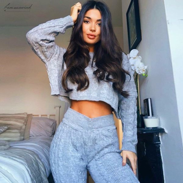 

для женщин брюки двухкусочный наборы осень установить повседневный серый зима с длинным рукавом 2 piece set женщин вязаные свитера брюки нар, White