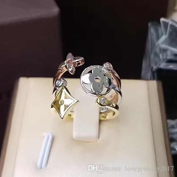 

luxury designer jewelry women rings four leaf flower diamond ring titanium steel silver rose gold three-piece engagement rings for women