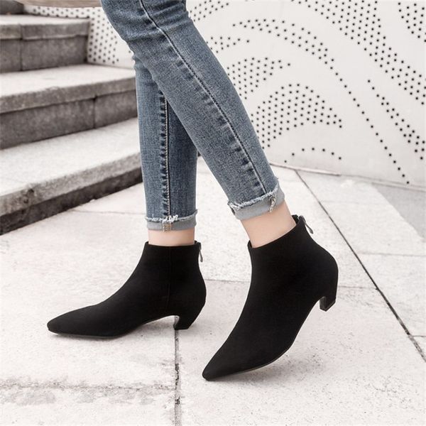 

cootelili ankle boots women heels casual shoes woman faux suede leather black boots for female botas mujer pointed toe