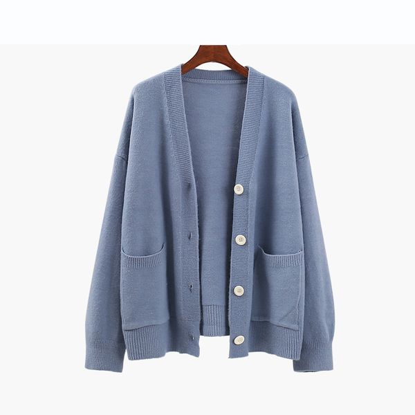 

blue autumn knitted sweater women tide new fashion loose warm cardigans women casual v-neck long sleeve winter sweater coats, White