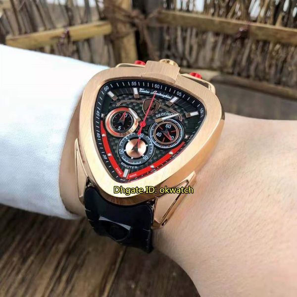 

watches lamborghini 66th anniversary rose gold case miyota quartz chronograph mens watch gray dial rubber strap gents wristwatches, Slivery;brown