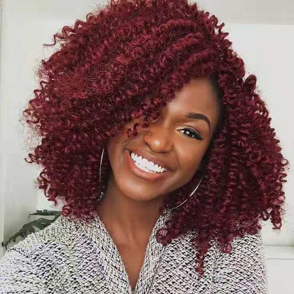 

burgundy kinky curly lace front wig 13x4 glueless synthetic lace wigs for american african heat resistant synthetic hair afro curly wig, Black