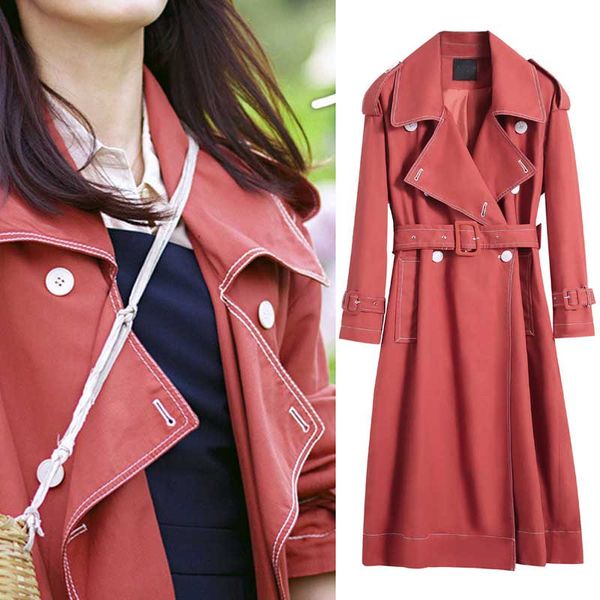 

2019 autumn women trench coat with belt women clothes wide laple long coat casaco feminino abrigo mujer long sleeve trench femme, Tan;black