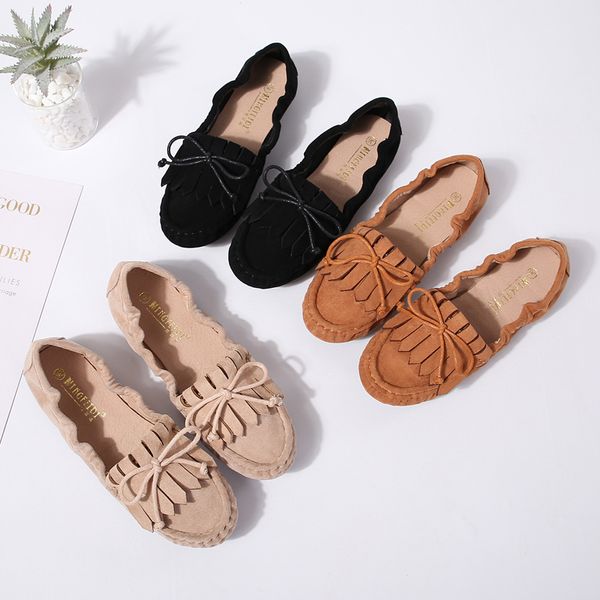 

2019 women fringe suede ballet flats soft sweet loafers flats plus size 35-42 female drive work pregnant shoes zapatos ygh-43, Black