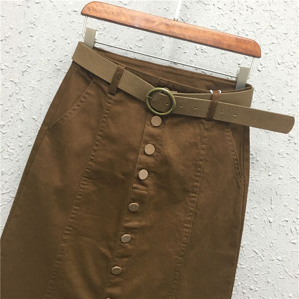 

2019 korean style womens khaki beige black button fly high waisted pencil denim skirt , women woman placket skinny jean skirts