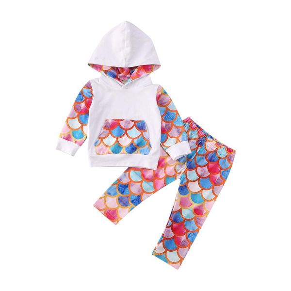 

6m-4y toddler baby kid girl mermaid clothes set hooded pants trousers outfit spring children costumes tracksuit, White