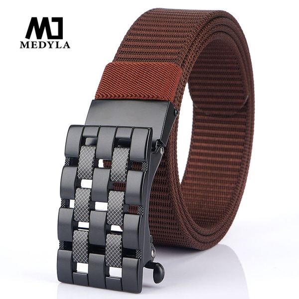 

medyla 2020 new alloy buckle men's belt personality design adjustable breathable nylon casual belt business dress fashion, Black;brown