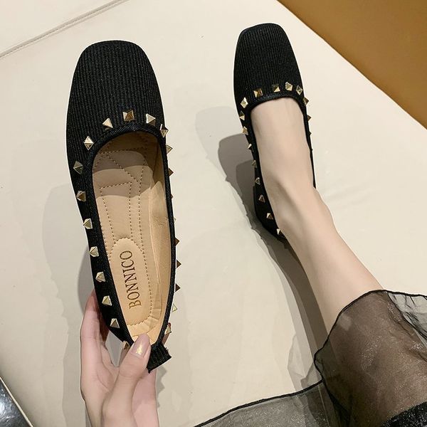 

new 2020 arrivals autumn female flats women's square toes low heels net shoes woman comfort walking casual shoes, Black