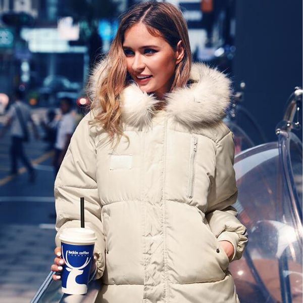 

цвет новых женщин молнии съемного мехового воротника с капюшоном с длинными рукавами хлопка пальто, Black