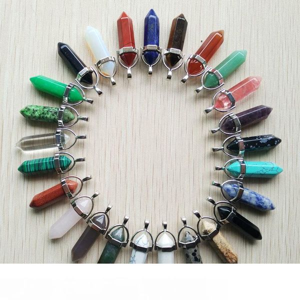 

оптовая продажа 50 шт. лот 2018 fahsion горячие продажи натуральный камень кристалл подвески точка столб подвески для изготовления ожерелья, Silver