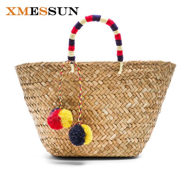 

bohemian пляжная сумка соломы сумка totes bucket летние сумки ручной работы сумки женщин плетеный новое высокое качество кисточкой rattan су