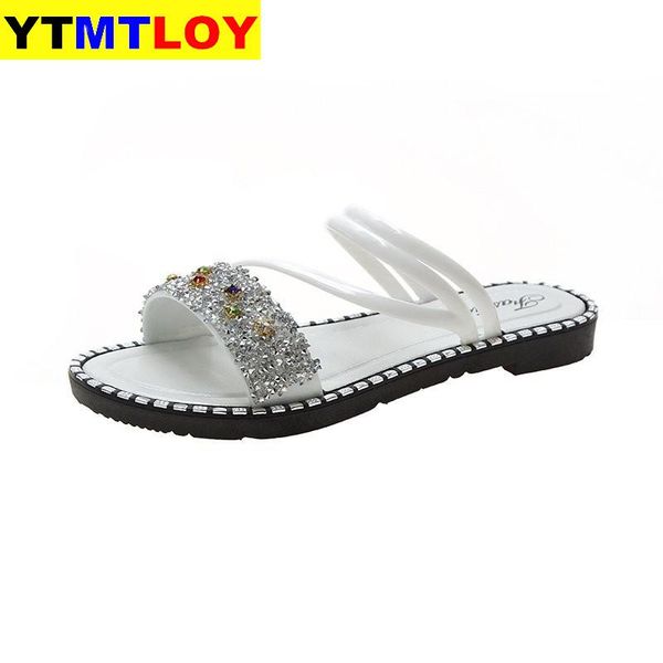

slipper dual-purpose women's summer wear crystal flat half slippers beach shoes 35-41, Black