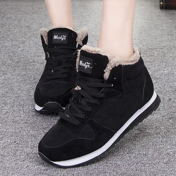 

2019 зимние ботинки женщин теплые меховые ботинки снега кроссовки повседневный голеностопного зима женщины водонепроницаемый узелок, Black