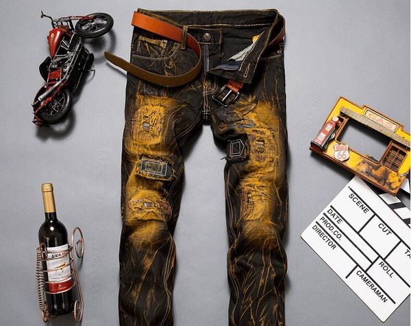 

mens jeans new fashion black brand clothing spring autumn clothing long pants zippers slim straight design trousers, Blue