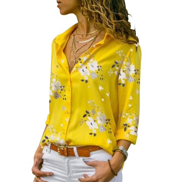 

cinessd women floral print blouses casual turn down collar long sleeve cardigan single breasted button slim bohemian blouse, White