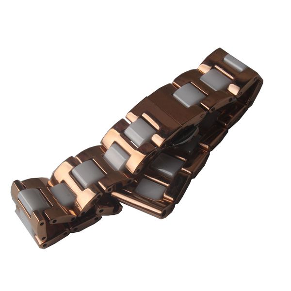 

rosegold stainless steel watchbands wrap white ceramic watches accessories 14mm 16mm 18mm 20mm 22mm for mens womens dress watches smart new, Black;brown