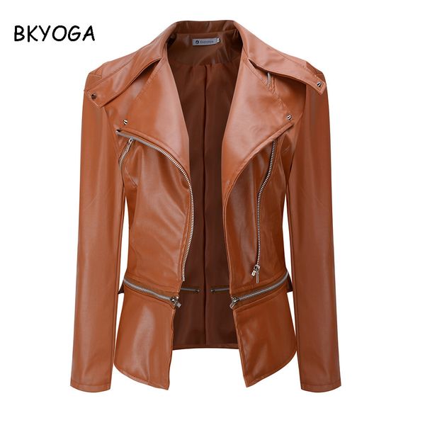 

new women slim biker motorcycle jacket coat pu soft leather zipper black coat
