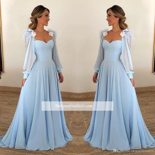 

2019 new light sky blue designer prom dresses sweetheart long sleeves floor length chiffon formal dresses evening gowns vestido de novia, Black