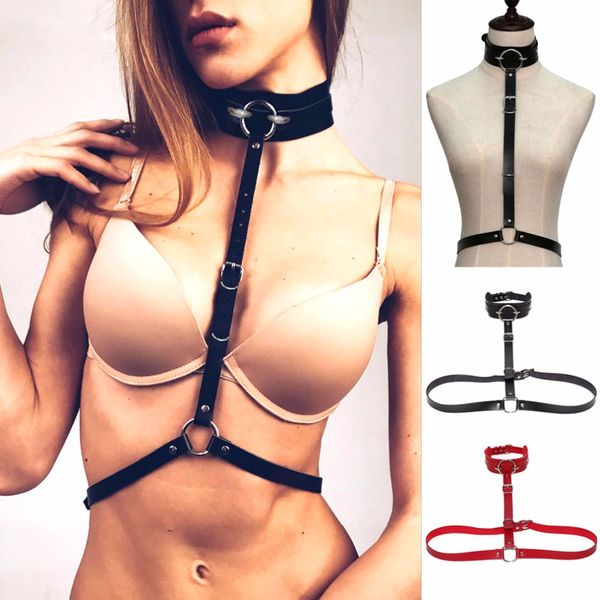 

body harness combination pole dance harness cage bra lingerie wear bondage collar leather, Silver