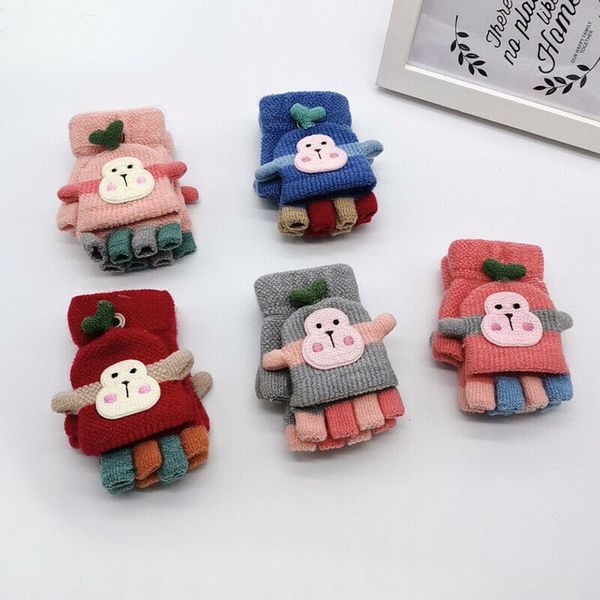 

winter warm kids knitting gloves fitness cute monkey cartoon children baby infant cotton mittens lovely gifts new accessories, White